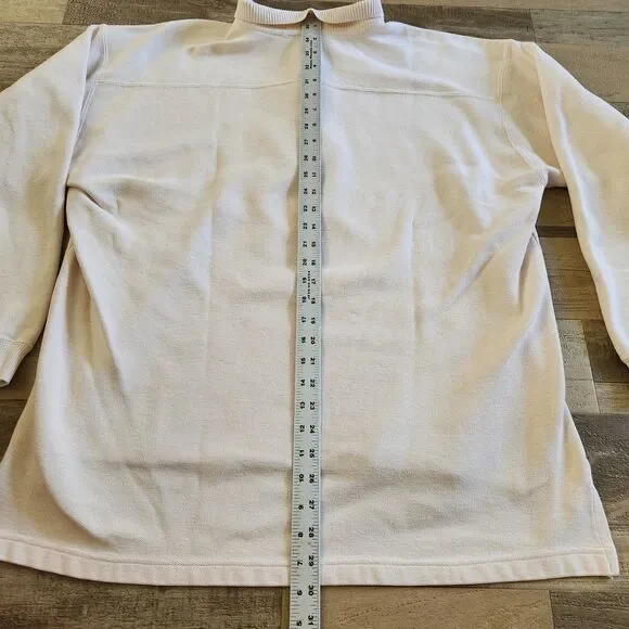 Vtg Eddie Bauer Pique Knit Polo Sweatshirt Cream 90s Gorpcore Heritage Sz XL - Picture 5 of 7